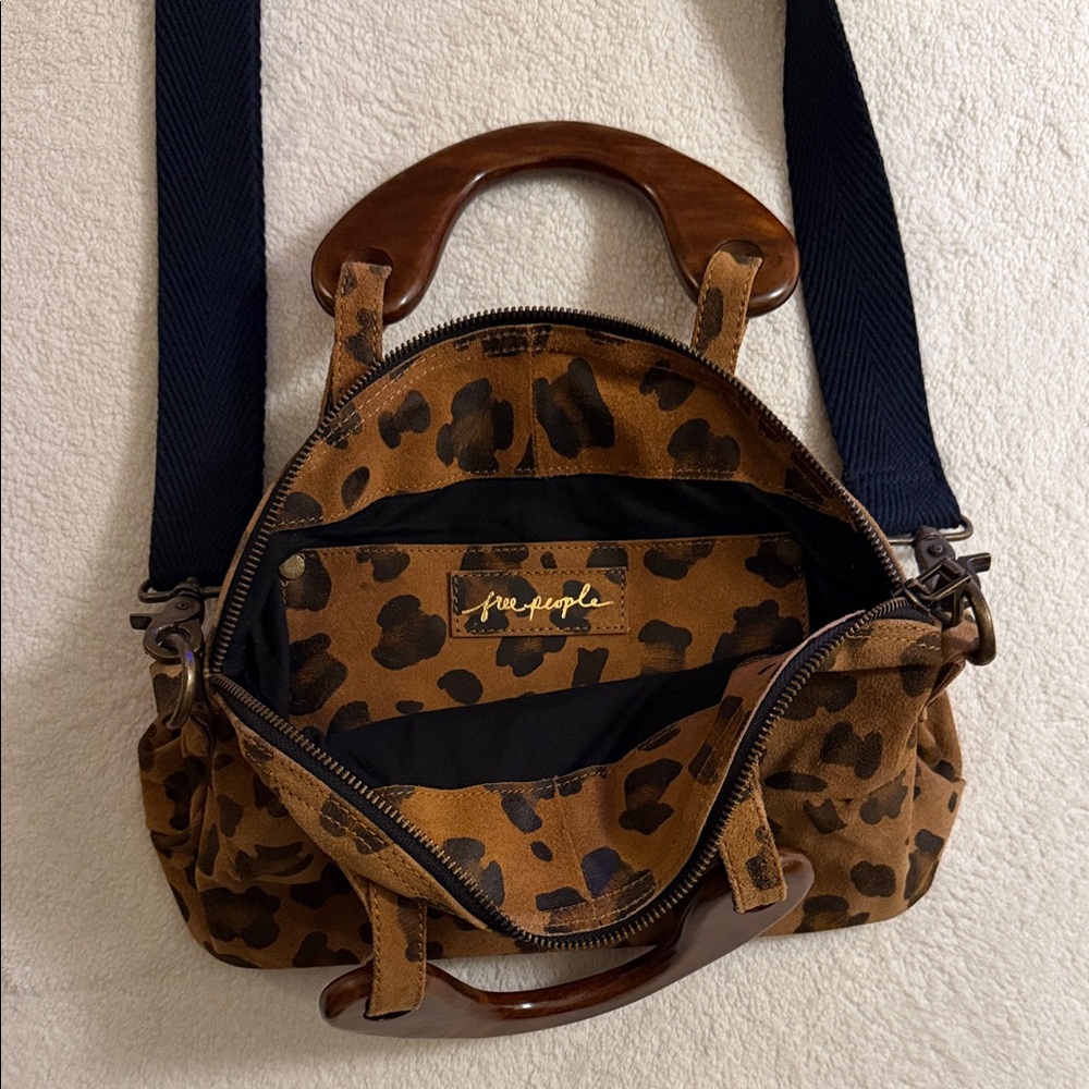 Free People Leopard Print Handbag with Wooden Handles
